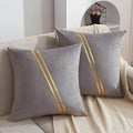 Set of 2 Gold Velvet Throw Pillow Covers with Leather, 20 x 20 in E3953