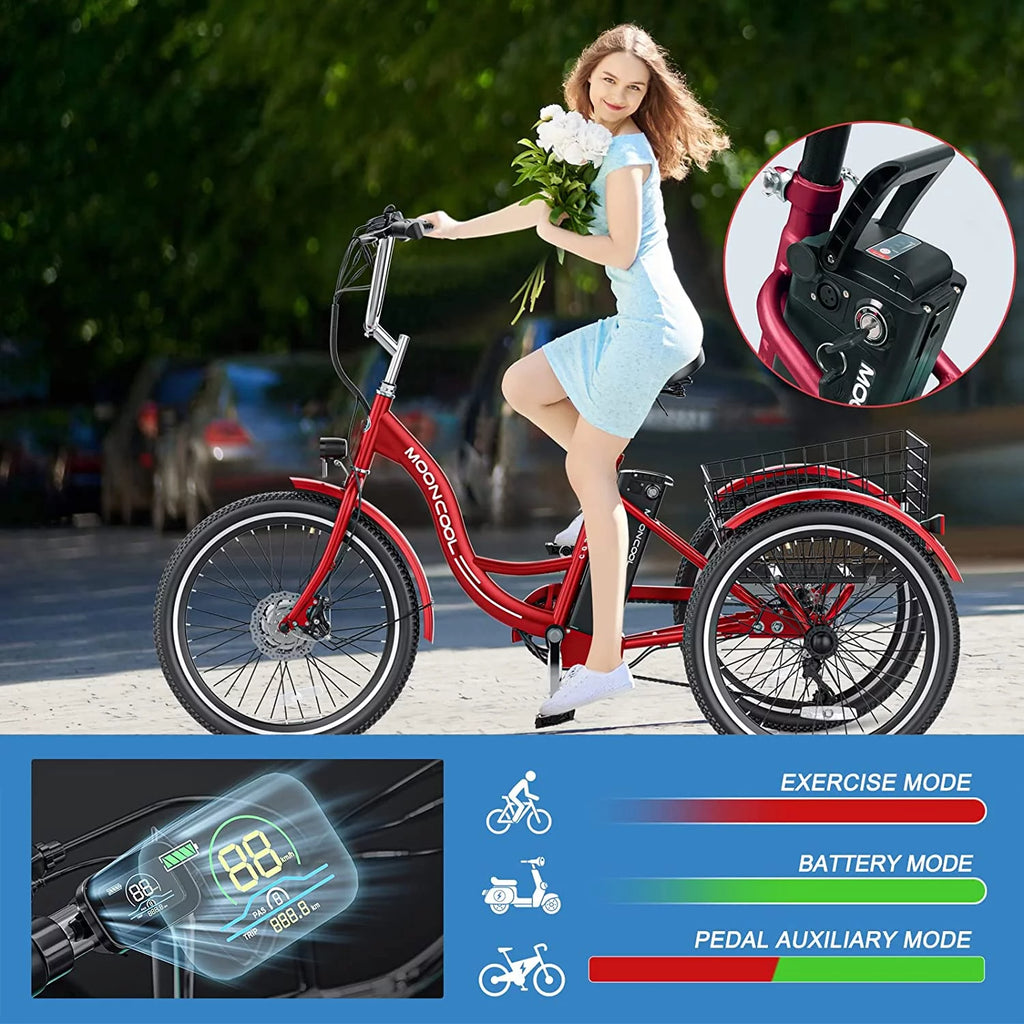 24" 350W 7-Speed Electric Tricycle with Removable Lithium Battery 36V 14.5AH P988