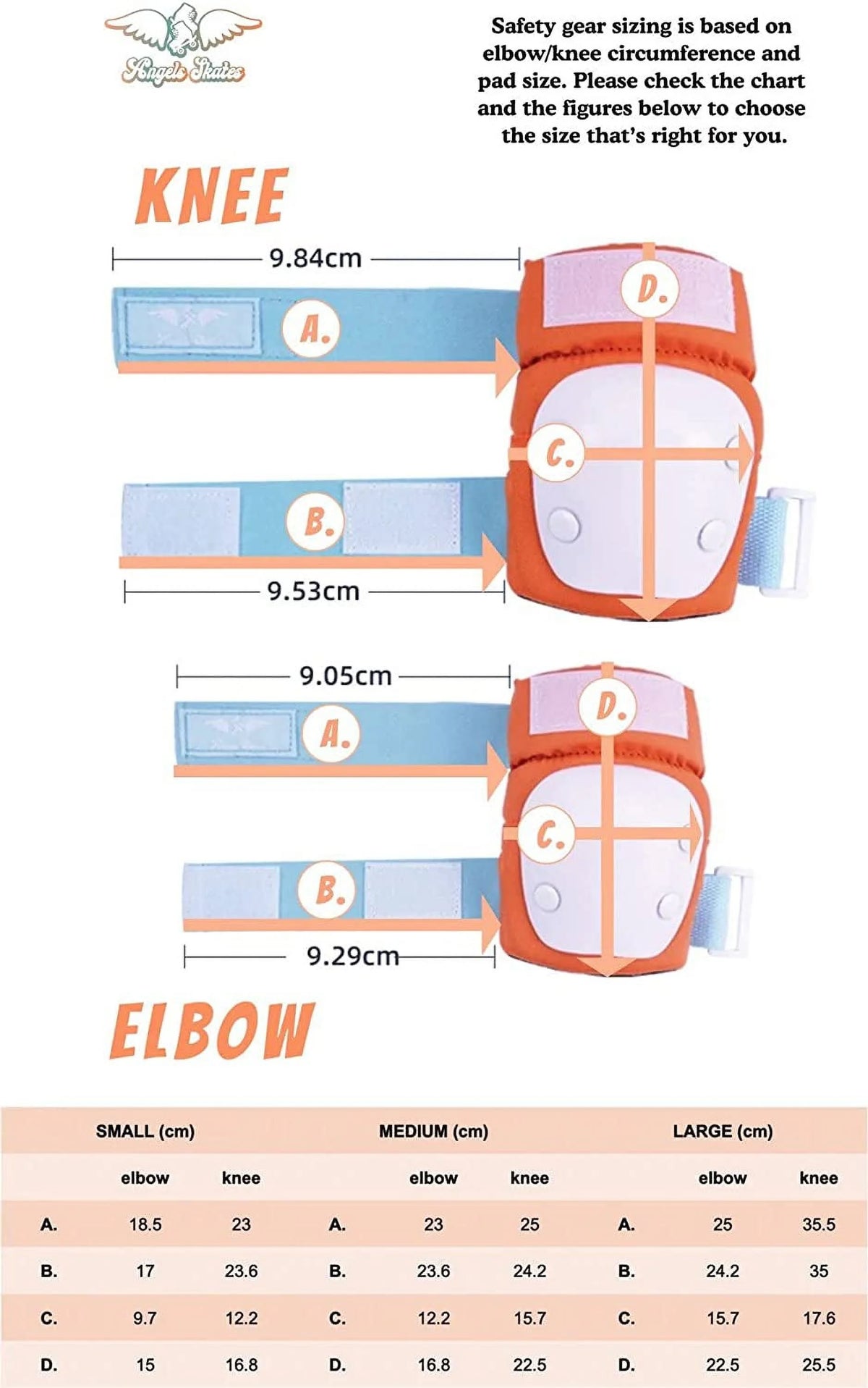Orange 6-Piece Knee Pads Elbow Pads Wrist Guards Safety Gear Pack U657