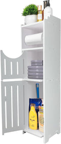 White Narrow Bathroom Storage Cabinet with Toilet Paper Holder T352