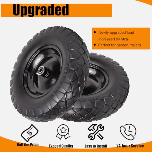 4.80/4.00-8 Flat Free 16" Solid Wheels with Bearings (2 Pack) B99219