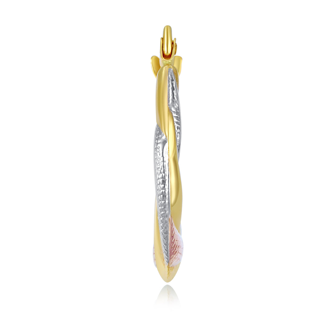 14k Tri 3 Color Gold Polished Diamond Cut Satin Twisted Hoop Earrings (20 x 20mm) K9748