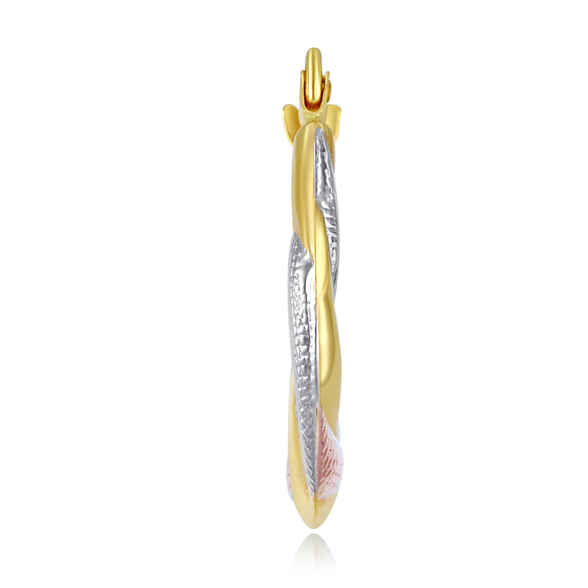 14k Tri 3 Color Gold Polished Diamond Cut Satin Twisted Hoop Earrings (20 x 20mm) K9748