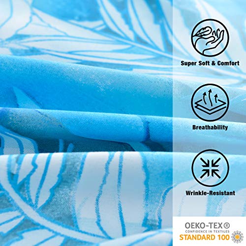 Mint Green Floral Printed Queen Size 6 Piece Microfiber Bed Sheet Set F571399