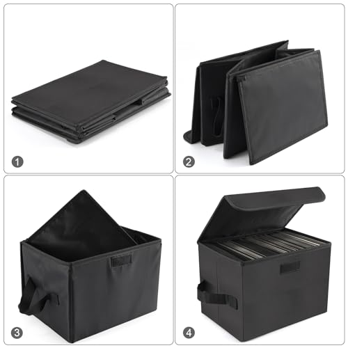 7-inch Vinyl Record Storage Box, Nylon Foldable Set of 2 with Lid and Handle C20639