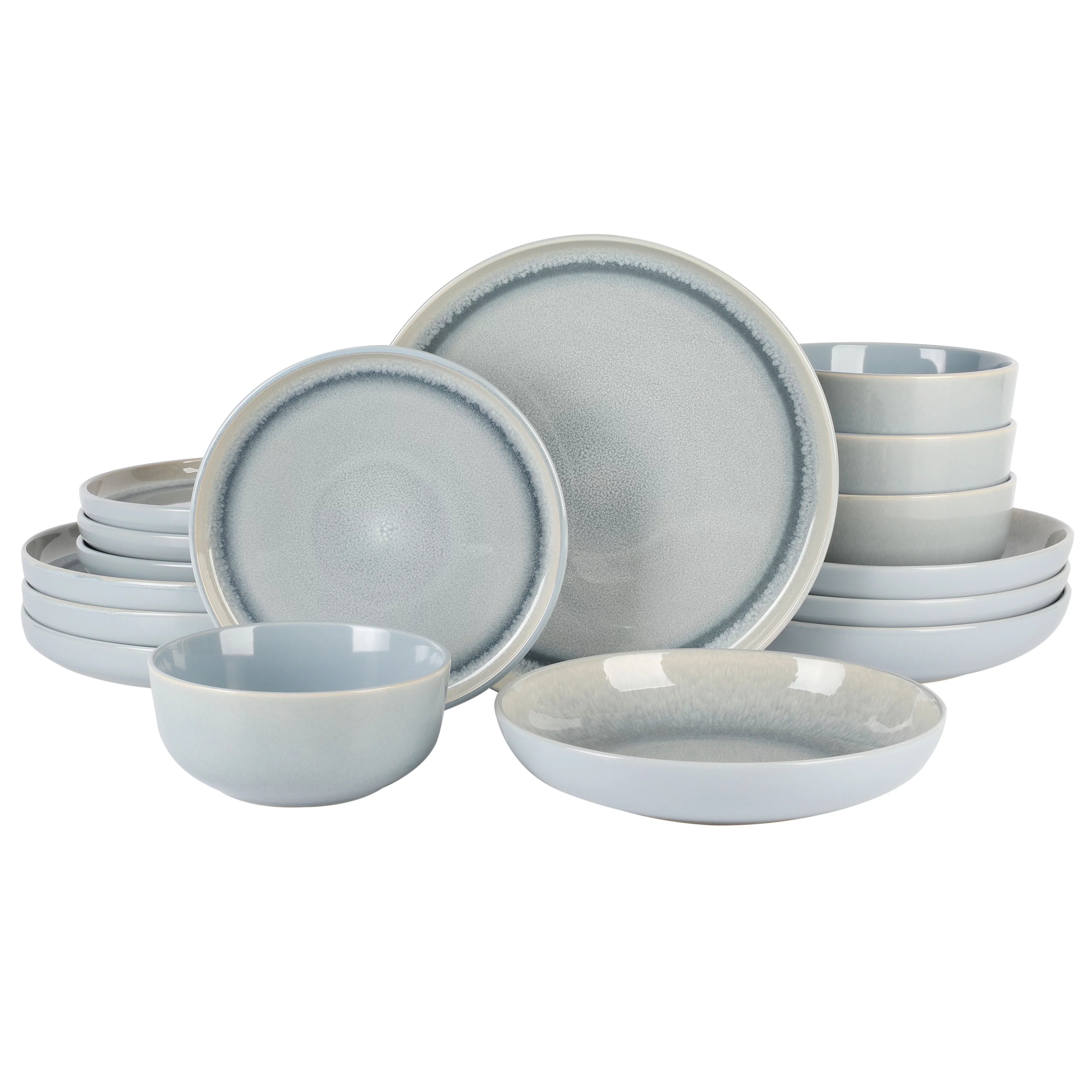 16 Piece Double Bowl Reactive Dinnerware Set - Blue J61850