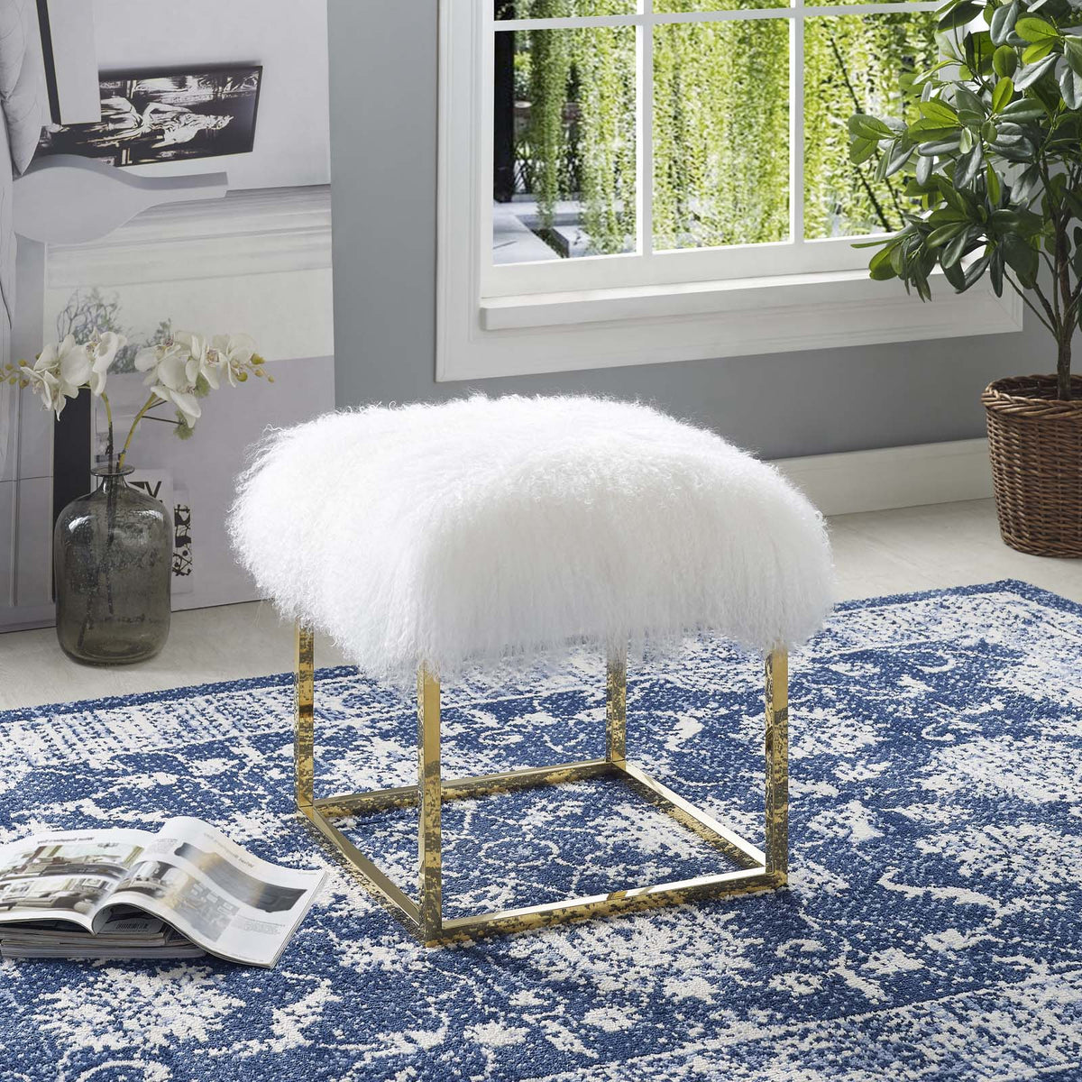 Gold White Velvet Accent Chair Ottoman M602