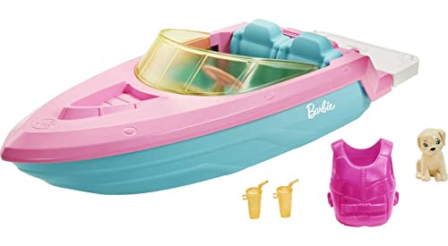 Toy Boat with Pet Puppy, Life Vest & Beverage Accessories, Fits 3 Dolls O342967