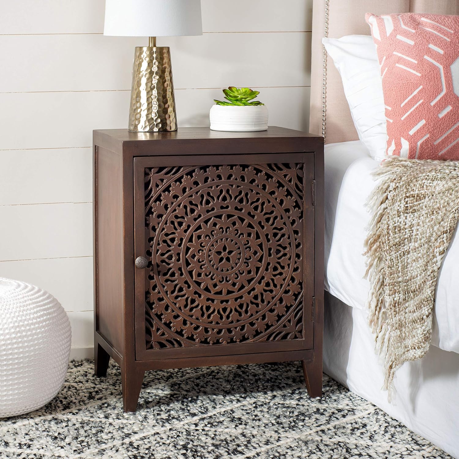 Grey Walnut 1-door Carved Nightstand N5684