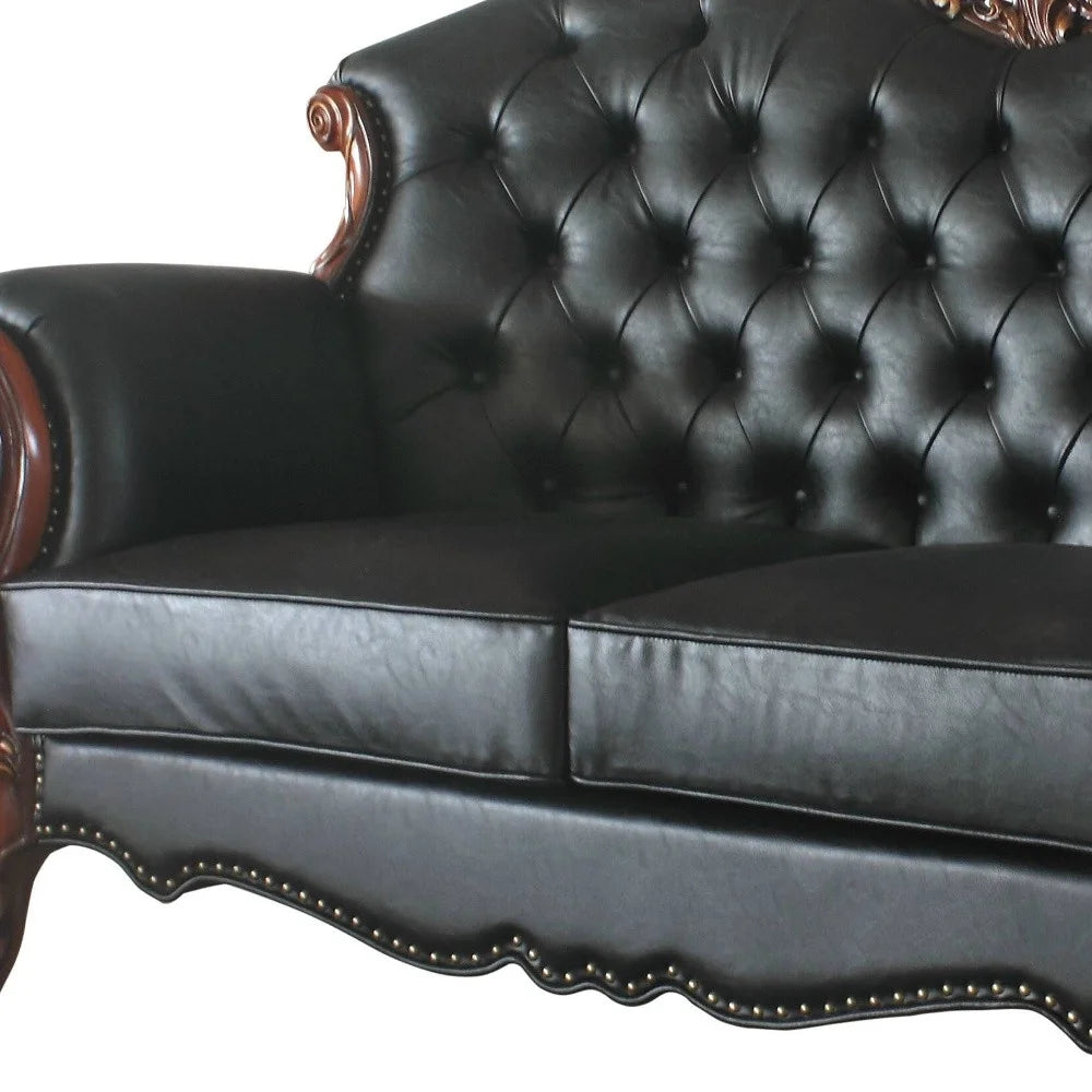Black & Brown Faux Leather Love Seat with Toss Pillows S802485