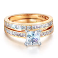 14k Yellow Gold CZ Princess Cut Engagement Ring Bridal Set - Size 9 P6742