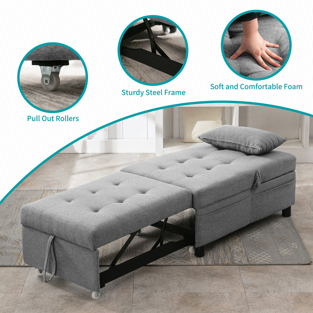 Light Gray Sofa Bed with Adjustable Backrest and Cushion X581766