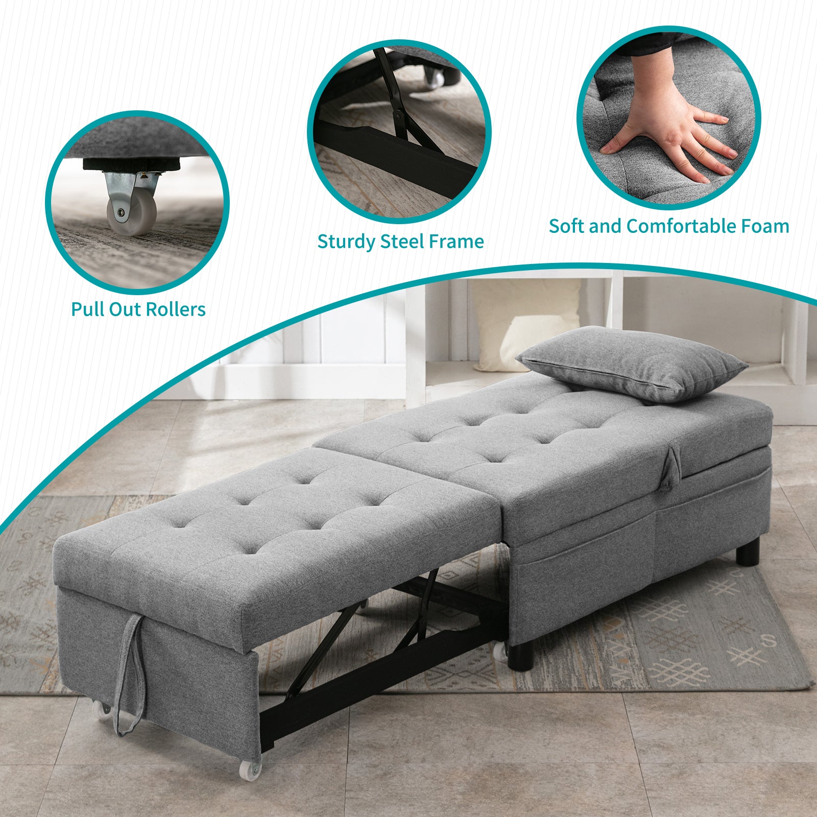Light Gray Sofa Bed with Adjustable Backrest and Cushion X581766