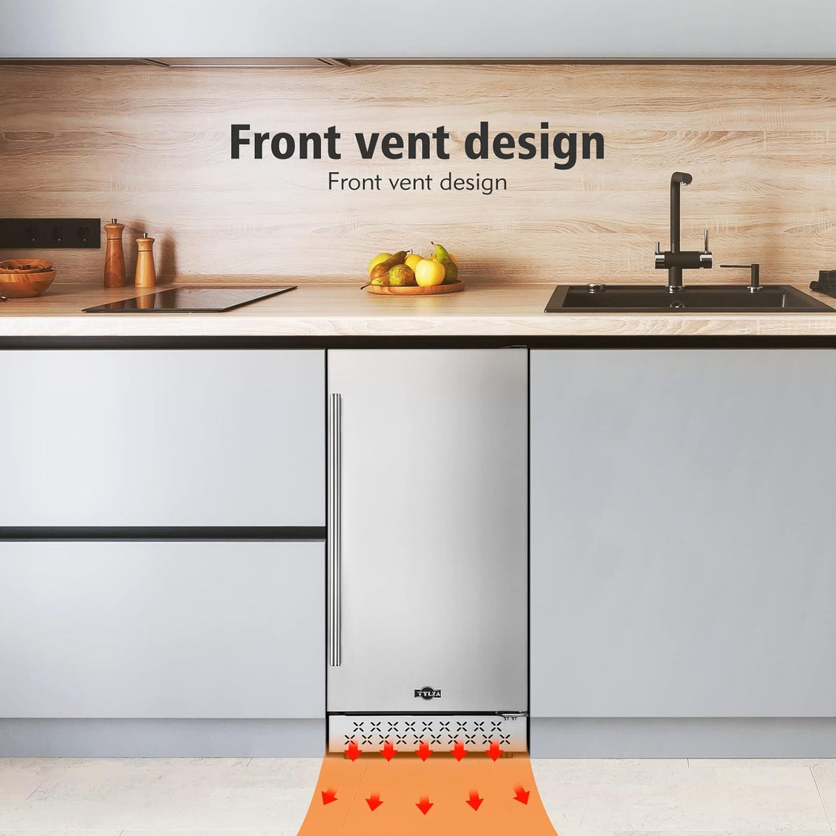 Stainless Steel Under Counter Beverage Refrigerator, 130 Cans, French Door Z1095