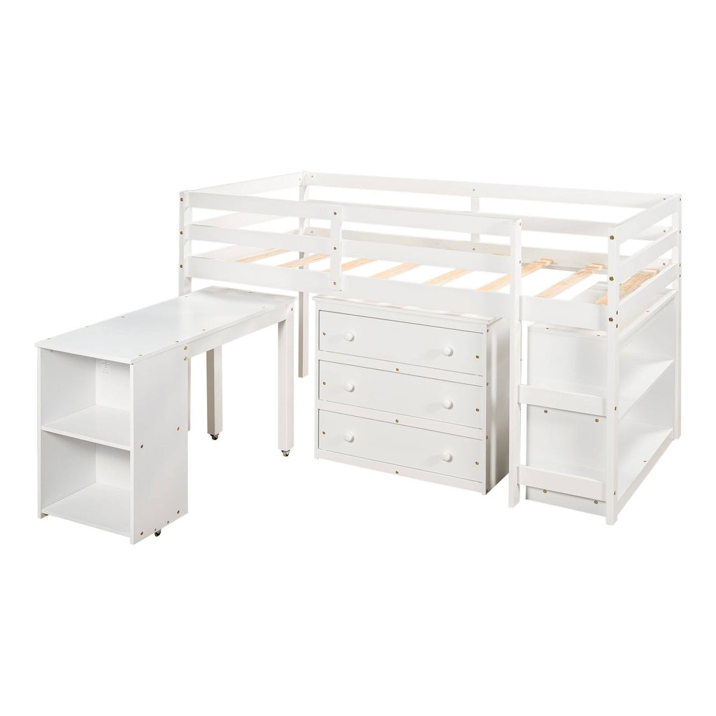 Twin Loft Bed with Cabinet and Rolling D12896
