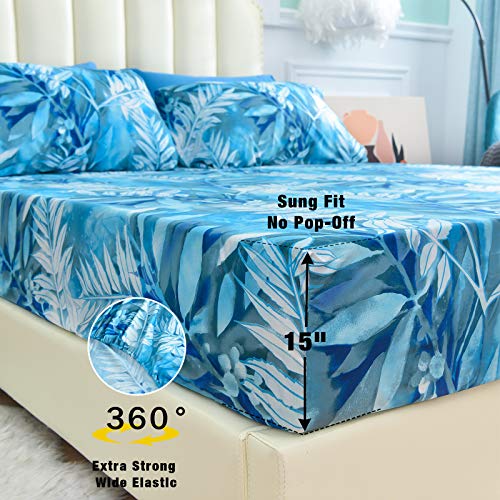 Mint Green Floral Printed Queen Size 6 Piece Microfiber Bed Sheet Set F571399