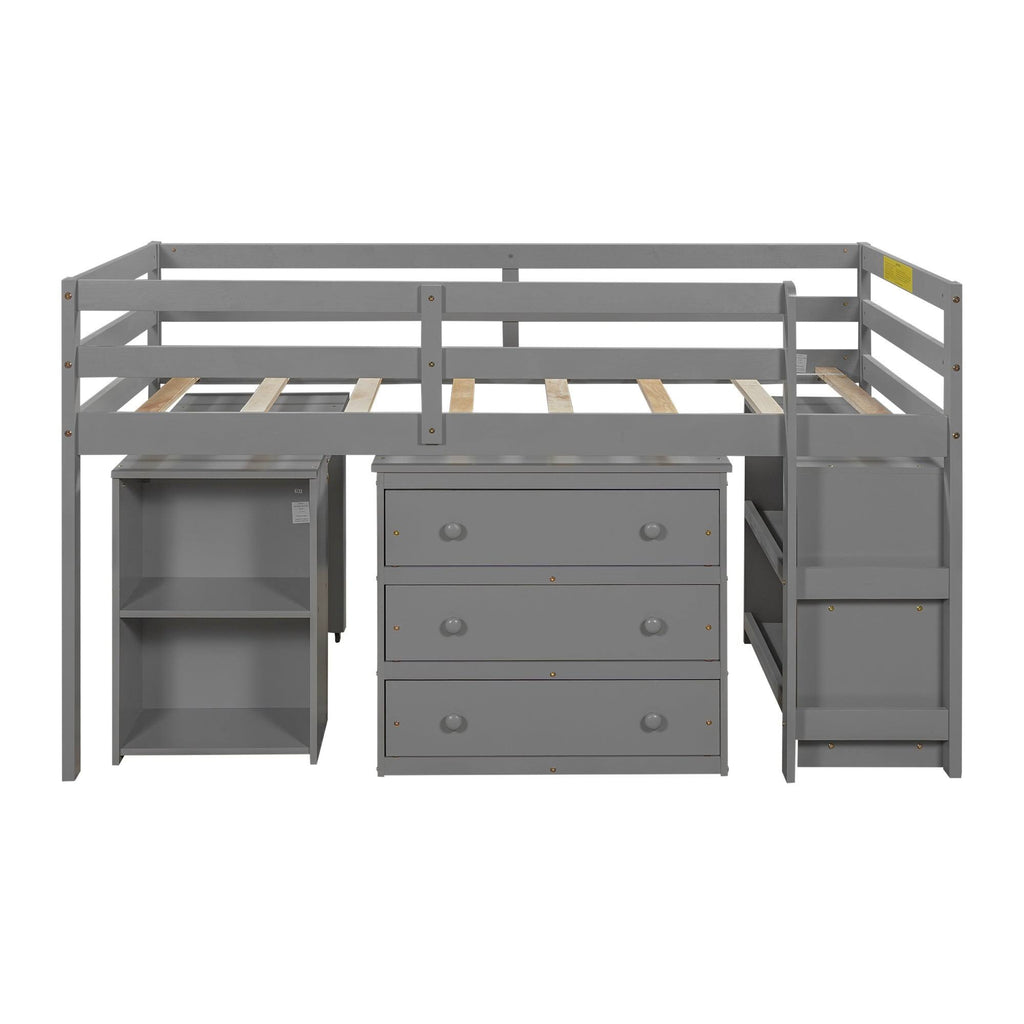 Twin Loft Bed with Cabinet and Rolling D12896