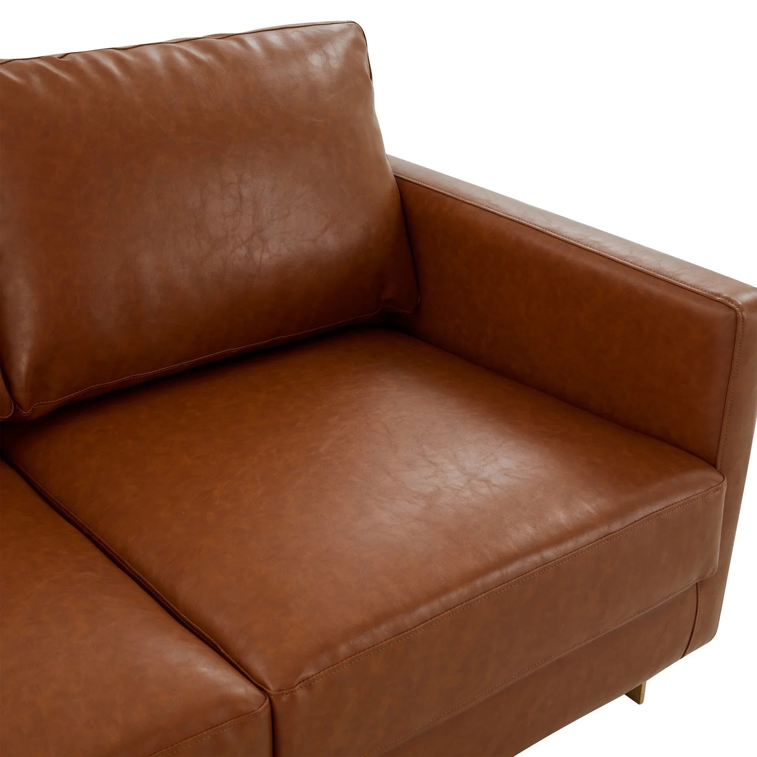 Modern Mid-Century Upholstered Leather Loveseat with Gold Frame Q238479