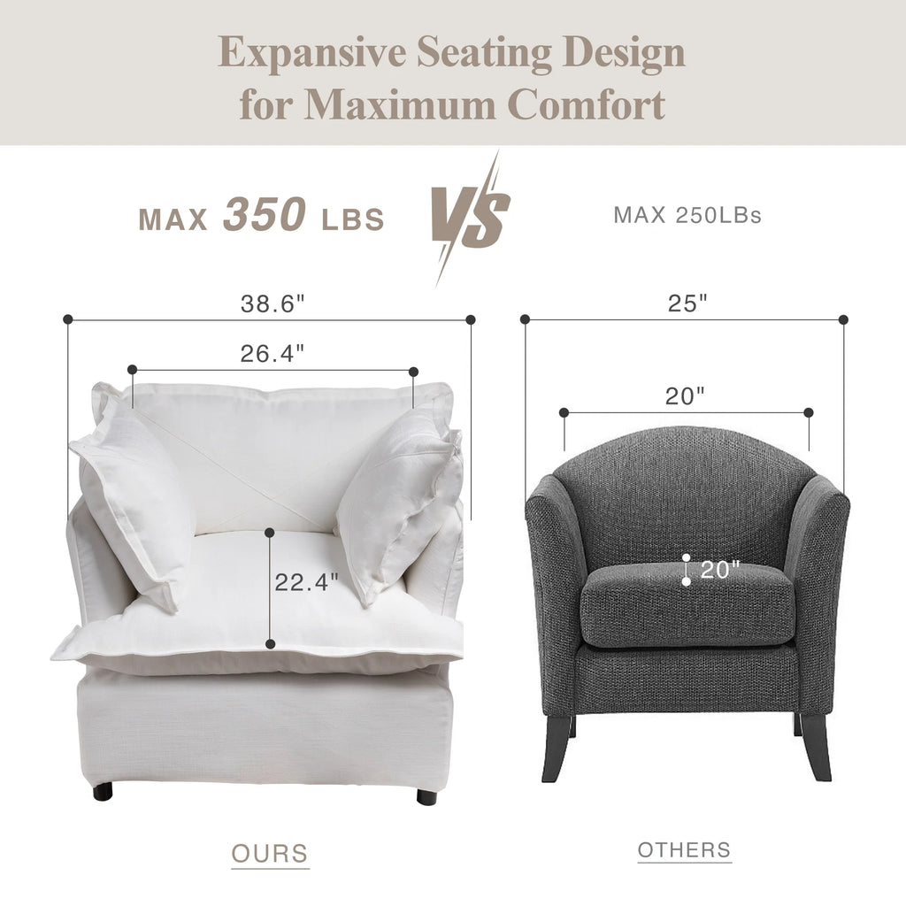 Oversized Accent Chair with 2 Pillows, Grey L830