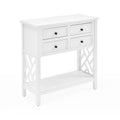 White Wood Console Table with 4-Drawers Y806352