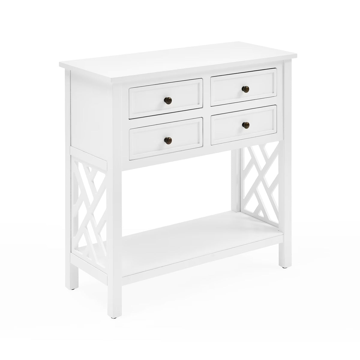 White Wood Console Table with 4-Drawers Y806352
