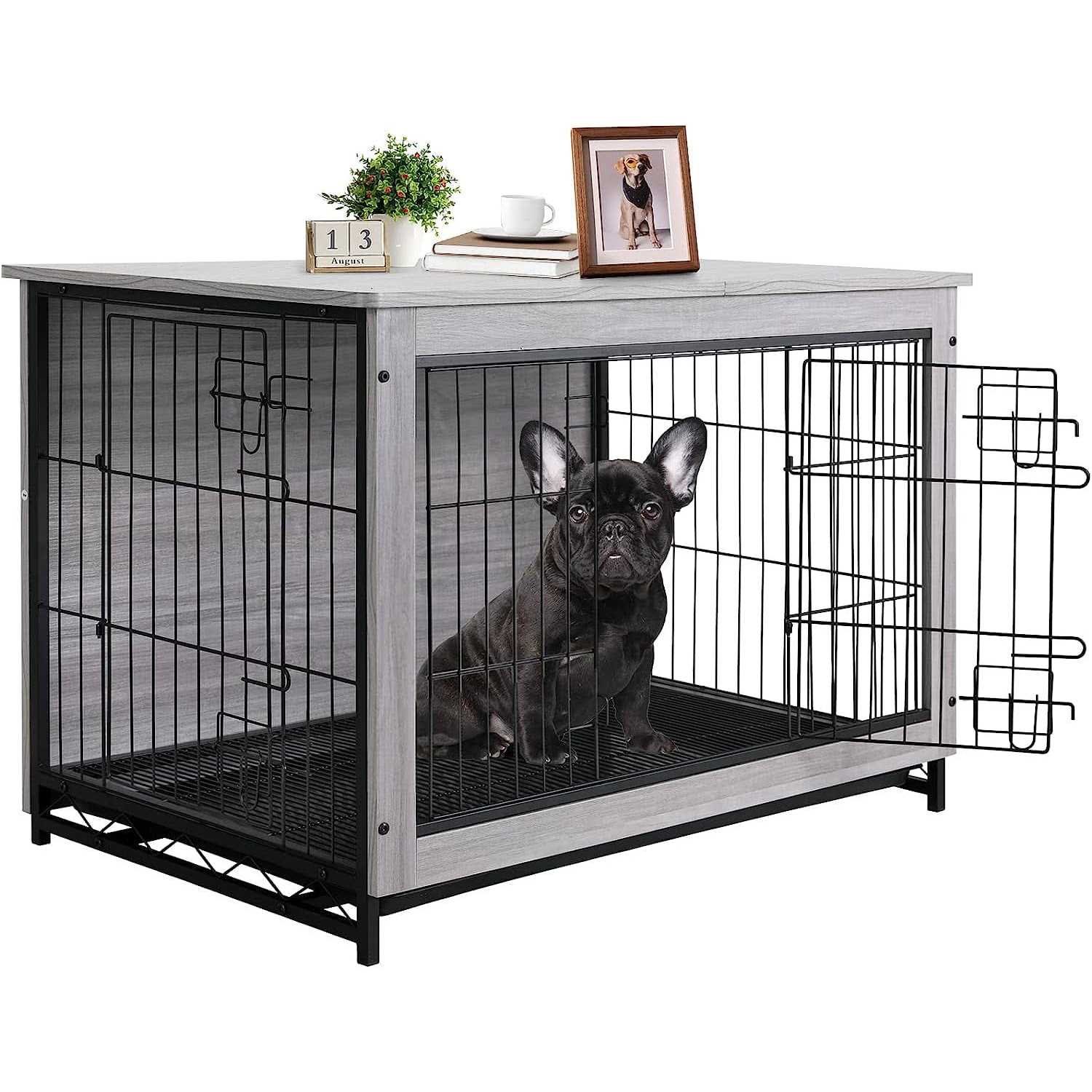 Wooden End Table Dog Crate C348