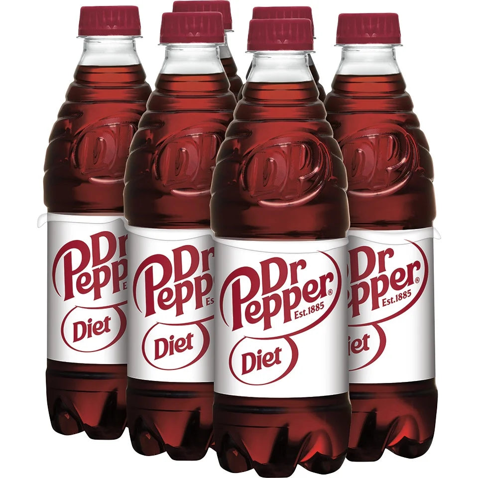 Diet Dr Pepper Soda Pop, 16.9 fl oz, 6 Pack Bottles W76927