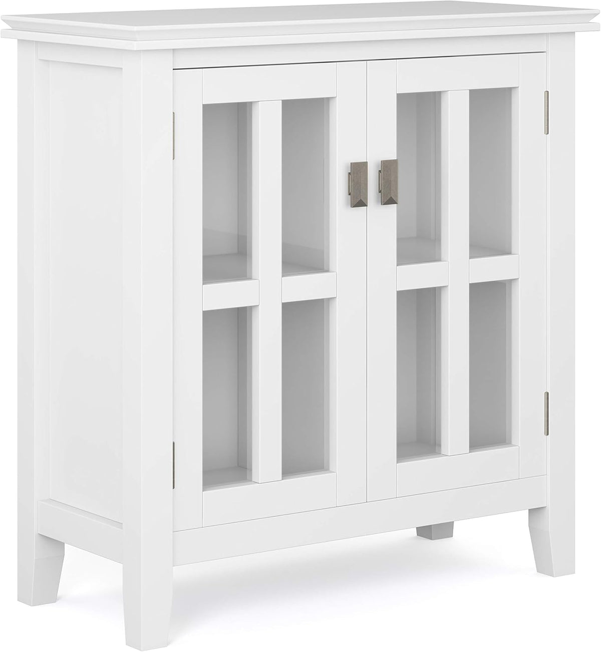 White 30 inch Solid Wood Low Storage Cabinet with 2 Tempered Glass Doors and 2 Adjustable Shelves R836233