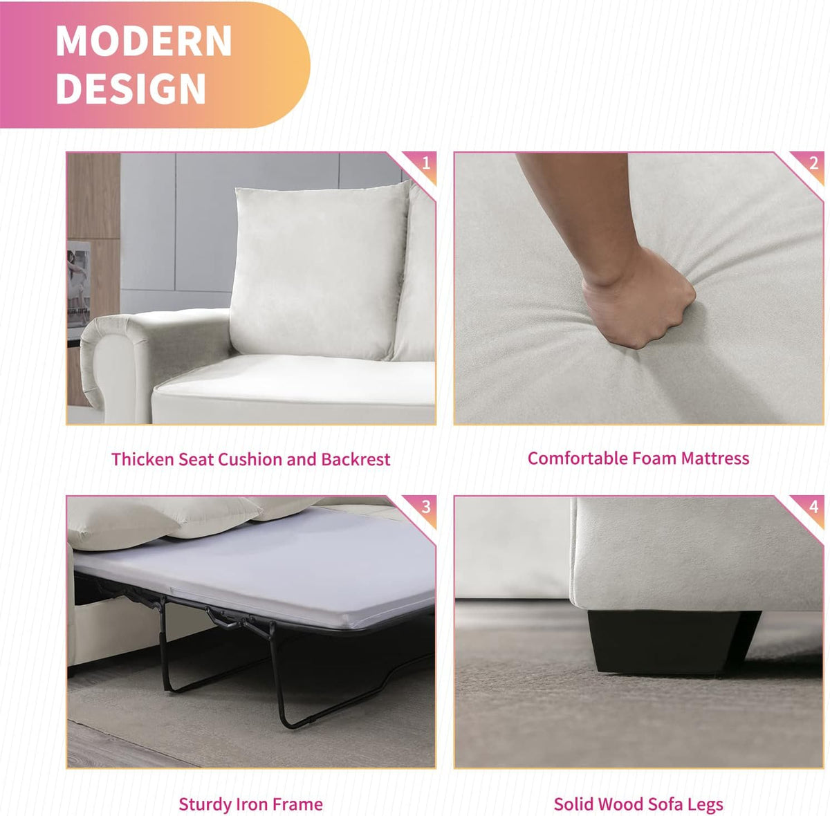 Beige Pull Out Sofa Bed with Folding Foam Mattress F97312