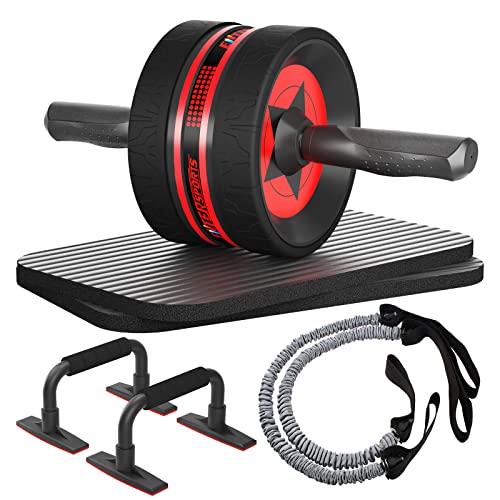 Ab Rollers Wheel Kit with Push Up Bars, Resistance Bands, Knee Mat I697