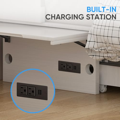 Queen Murphy Bed with 2 Storage Drawers and USB Charging Station N4689