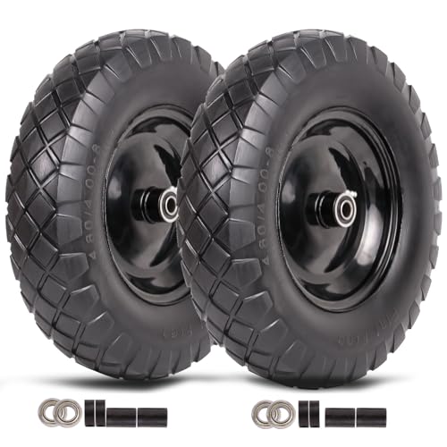 4.80/4.00-8 Flat Free 16" Solid Wheels with Bearings (2 Pack) B99219