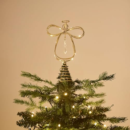 10 Inch Pre-Lit Gold Metal Angel Tree Topper B452937