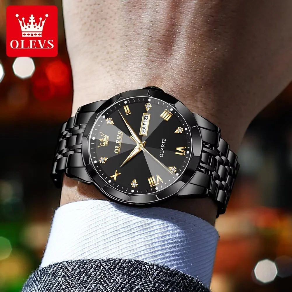 Black Stainless Steel Quartz Watch with Date Display B19183