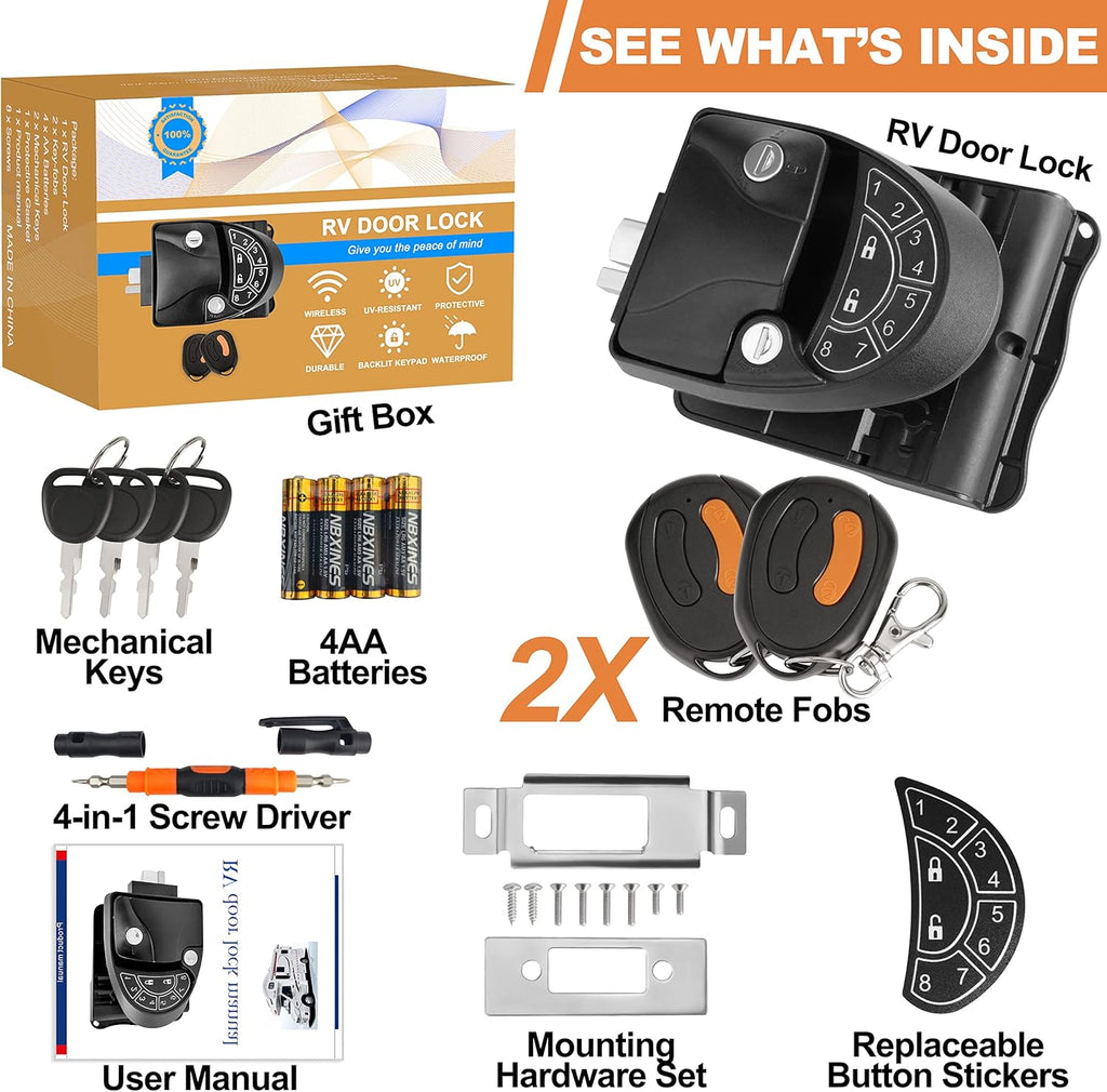 Black Zinc Alloy RV Door Lock with Keypad and Remote Fobs Y3403