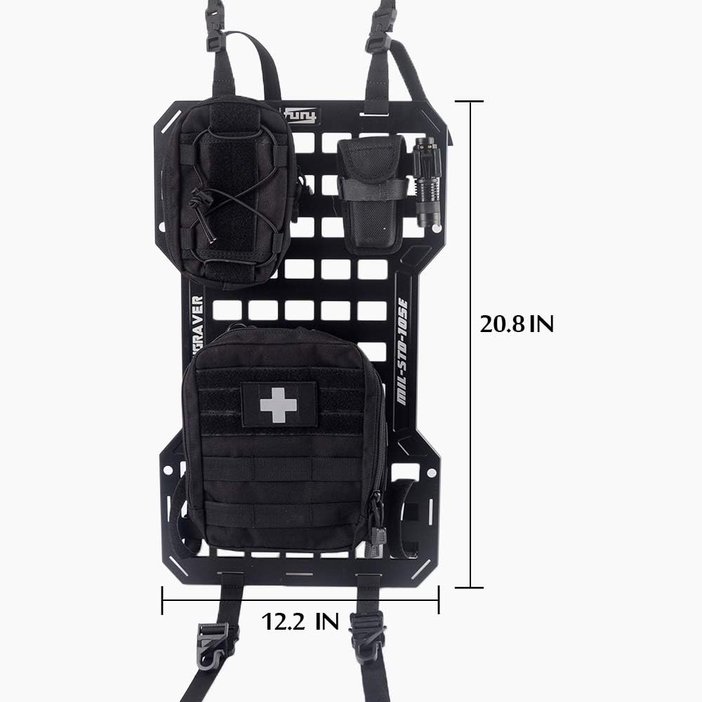 Tactical Rigid Aluminum Insert Panel with 2 Organizer Storage Bag, 1 Multi-Function Tool, 1 Flashlight and 5 Fastening Tape Modular Storage Platform Tool Seat Cover Storage MOLLE Panel G240