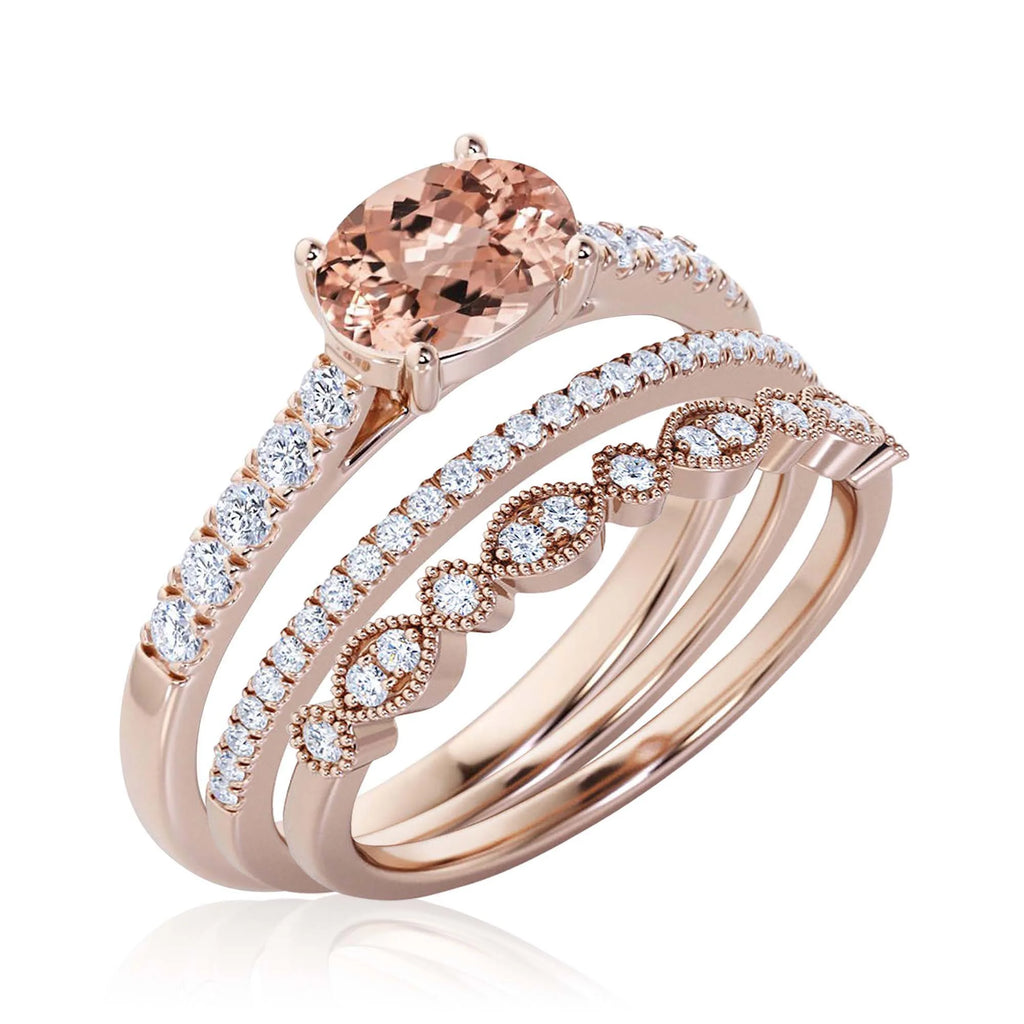 2.50 Carat Oval Cut Morganite And Diamond Moissanite Engagement Ring in 10k Solid Rose Gold I382