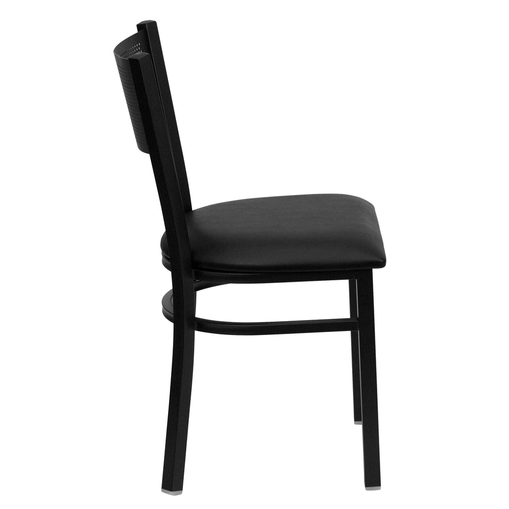 Black Grid Back Metal Restaurant Chair with Black Vinyl Seat O613345