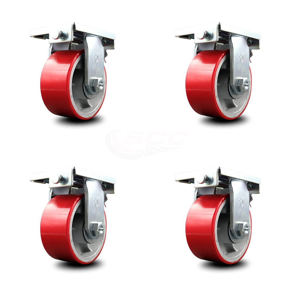 Rigid Caster – 6 Inch Red Poly on Cast Iron Wheel F229562