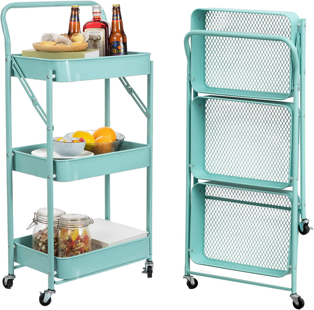 Pink 3 Tier Rolling Storage Cart with Wheels D3528