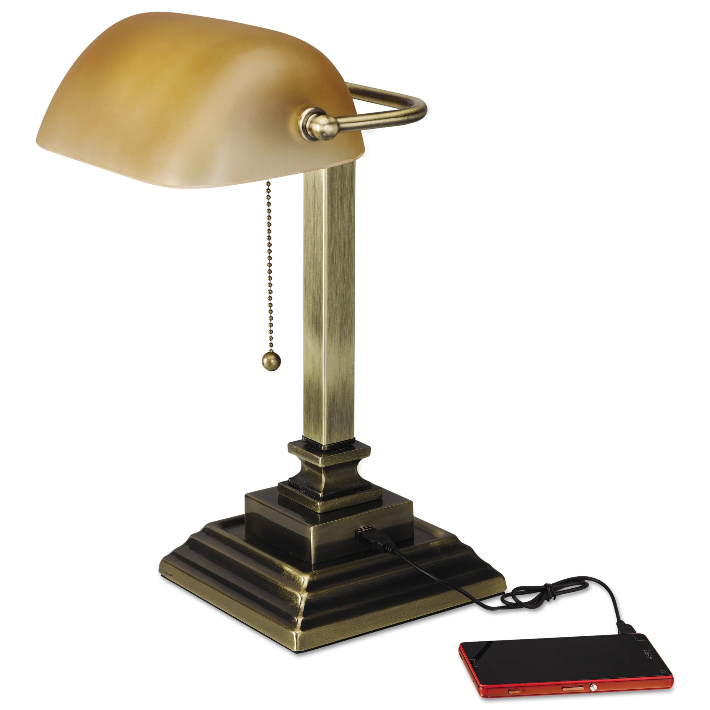 Antique Brass Banker's Lamp with USB M560750