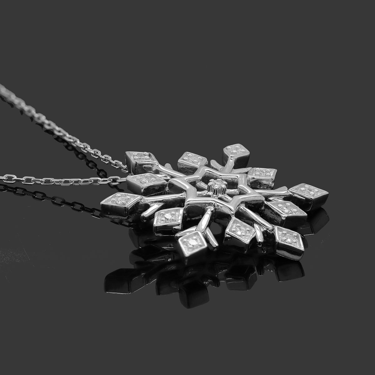 0.10 Cttw Round Cut Natural Diamond Necklace in 18K White Gold over Silver with 18" Cable Chain S9924