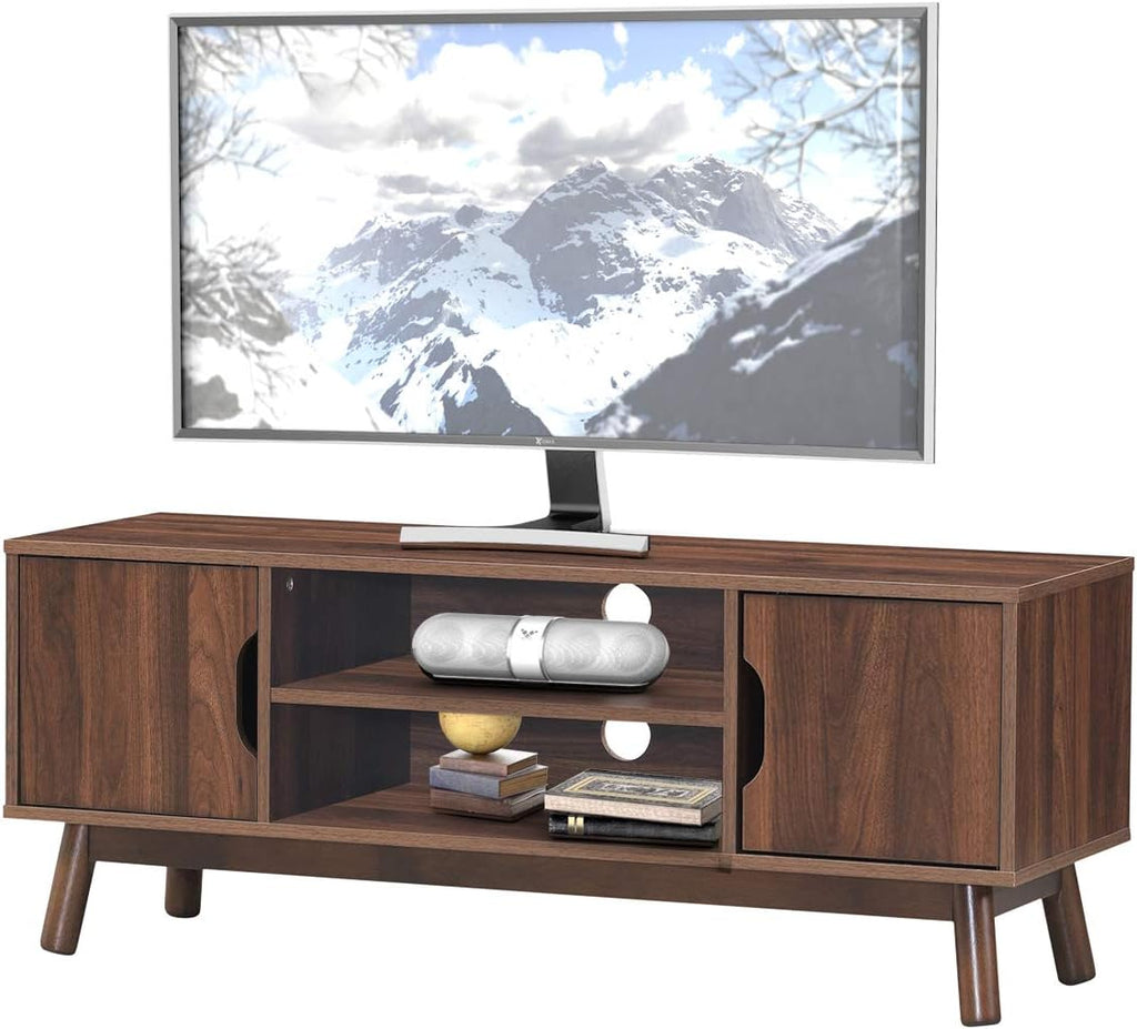 White Wooden TV Stand with 2 Cabinets & 2 Open Shelves T8406