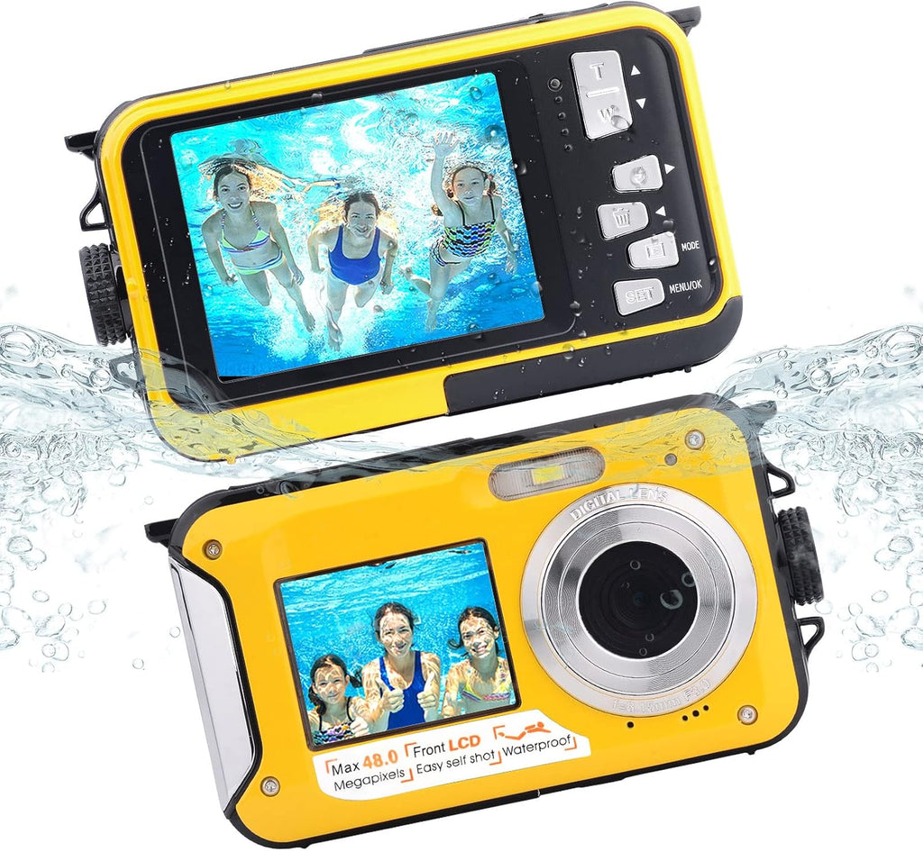 13FT Underwater Camera, 48MP Photo 2.7K Video Waterproof Camera, Dual Display EIS Digital Underwater Camera-Yellow R4221