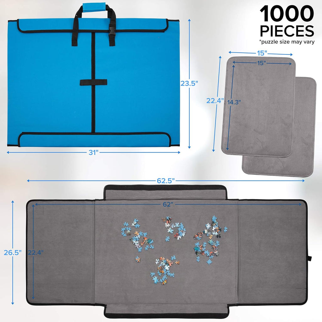 1000-Piece Jigsaw Puzzle Mat with Non-Slip Felt Surface, Removable Trays, Carry Handle Pack of 2 C65743