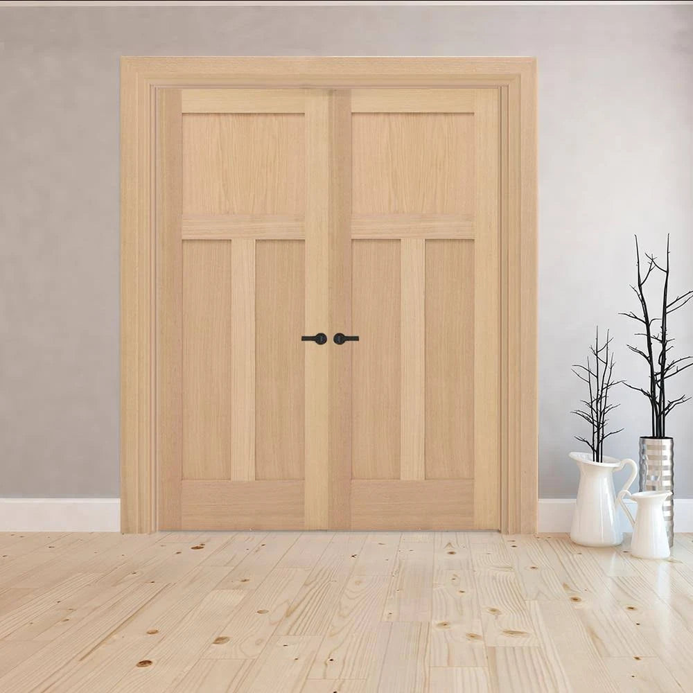 48 in. x 80 in. Unfinished Red Oak Wood Double Prehung Interior French Door L743