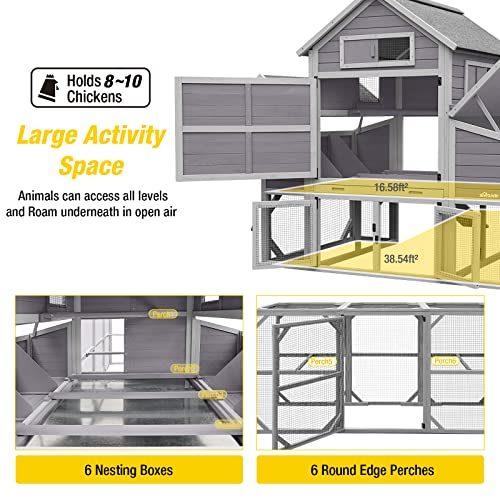 Extra Large 137in Chicken Coop Wooden Hen House Poultry Cage with 6 Nesting Boxes, 6 Perches T658595