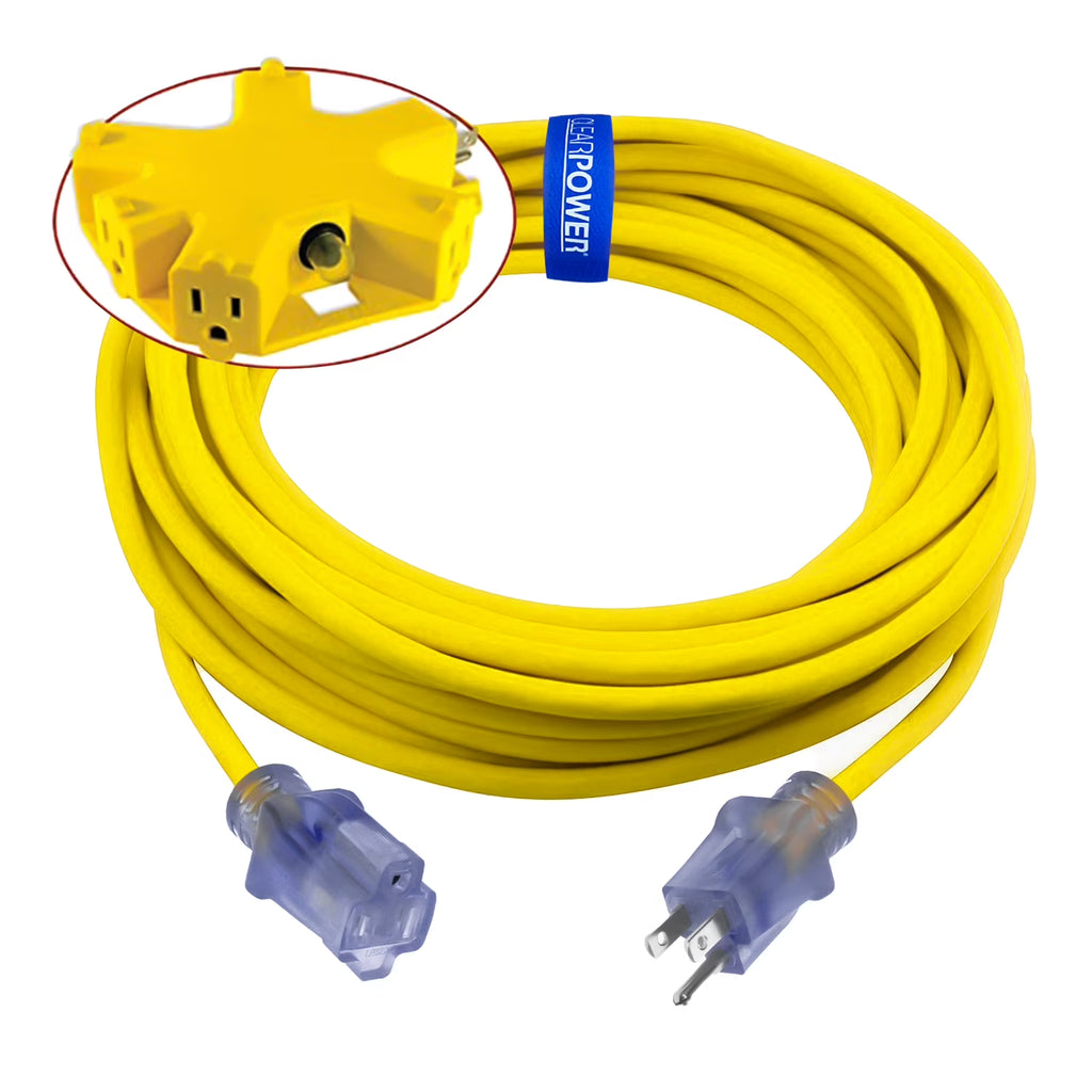 12/3 SJTW 50 ft Heavy Duty Outdoor Extension Cord & 5-Outlet Adapter Combo L2483