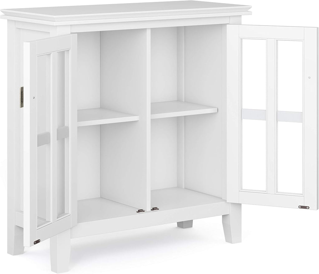 White 30 inch Solid Wood Low Storage Cabinet with 2 Tempered Glass Doors and 2 Adjustable Shelves R836233