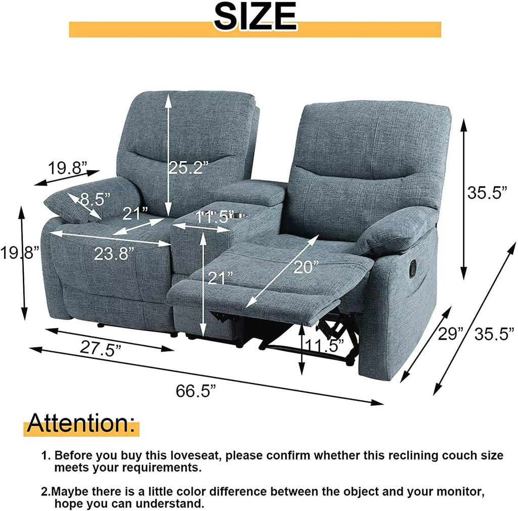 Fabric Reclining Sofa with Console and Cup Holders Y6199